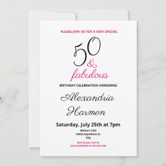 50 und fabelhafte 50. Geburtstagsparty Pink Einladung