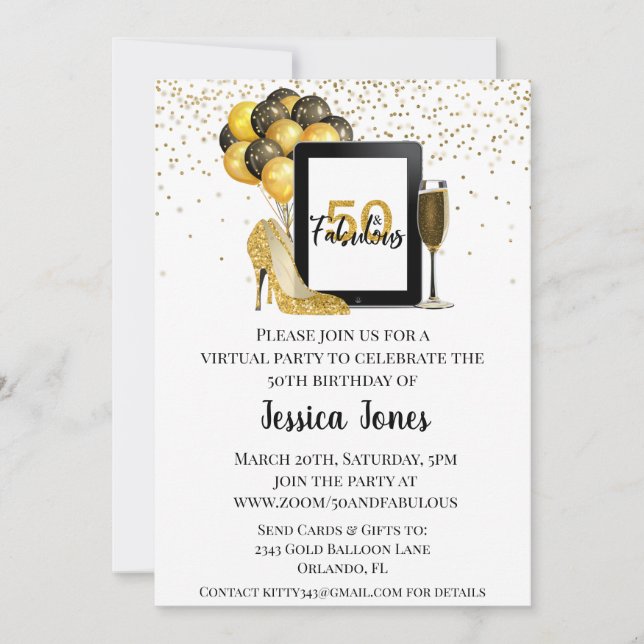 50 und fabelhafte 50 Virtual Birthday Gold Einladung (Vorderseite)