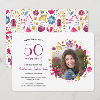 50 und fabelhafte Aquarellfarben Blumengeburt Part Einladung
