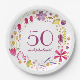 50 und fabelhafte Aquarellfarben Blumengeburt Part Pappteller