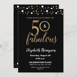 50 und fabelhafte Birthday Gold und Black Confetti Einladung