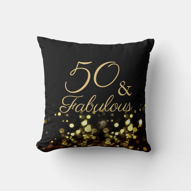 50 und fabelhafte Black and Gold Geburtstag Kissen (Vorderseite)