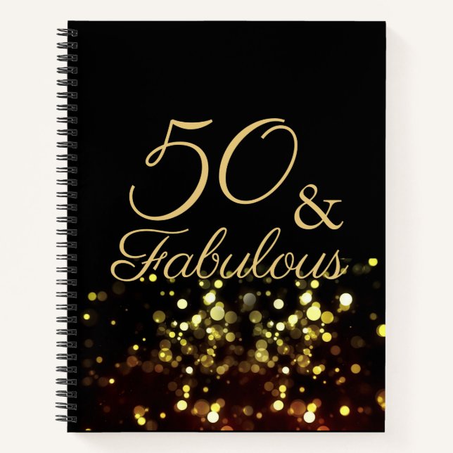 50 und fabelhafte Black and Gold Geburtstag Notizbuch (Vorderseite)