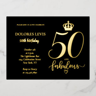 50 und fabelhafte Black Gold Geburtstag Folie Einladungspostkarte