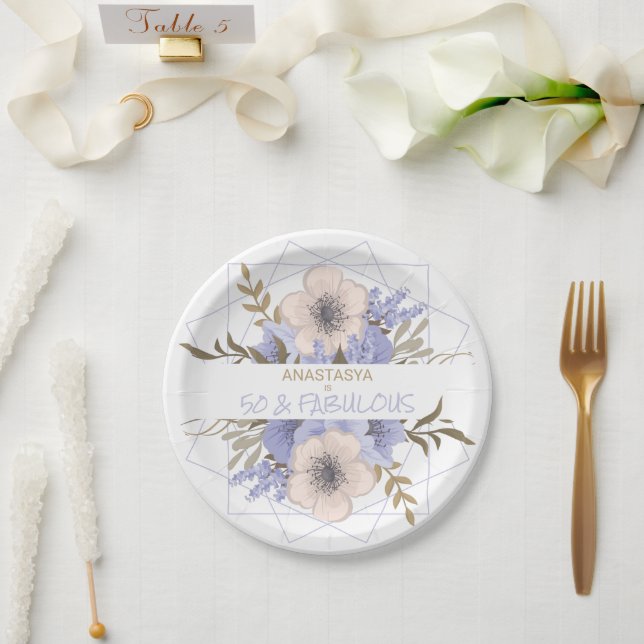 50 und fabelhafte Blumengeburt Wilde Rose Custom Pappteller (Hochzeit)