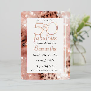50 und fabelhafte Blush Rose Gold Leopard Geburtst Folieneinladung