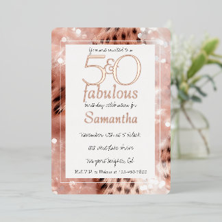 50 und fabelhafte Blush Rose Gold Leopard Geburtst Folieneinladung