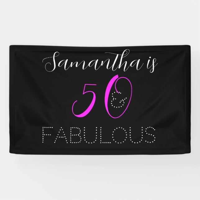 50 und fabelhafte Chic Hot Pink Black 50. Geburtst Banner (Horizontal)