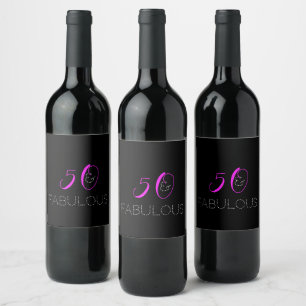 50 und fabelhafte Chic Hot Pink Black Birthday Weinetikett