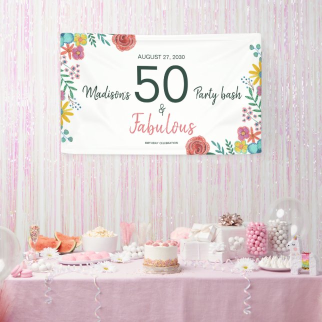 50 und fabelhafte elegante florale Aquarell Einlad Banner (Party)