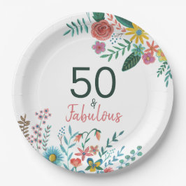 50 und fabelhafte elegante florale Wasserfarbe Pappteller