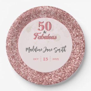 50 und fabelhafte Geburtstag Elegante Rose Rosa Gl Pappteller