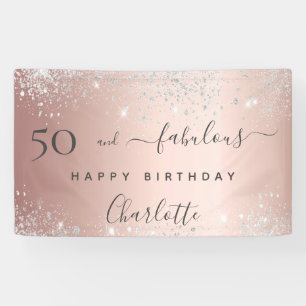 50 und fabelhafte Geburtstag Glitzer Rose Gold Sil Banner
