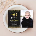 50 und fabelhafte Geburtstags Black Gold Glitzer F Einladung<br><div class="desc">"50 und fabelhaft." Seien Sie stolz, freuen Sie sich und geben Sie 50 mit Stil! Versenden Sie diesen atemberaubenden, modernen, funkelnd Imitat-Glitzer auf dem 50. Geburtstag personalisierten Foto für eine Feier zu erinnern. Coordinieren Sie Umschläge, Etiketten, Teller, Servietten und andere Artikel sind ebenfalls erhältlich. Garantiert, um jedem Event stilvollen Spaß...</div>