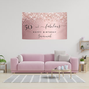 50 und fabelhafte Geburtstagsblush Rosa Rosa Glitz Banner