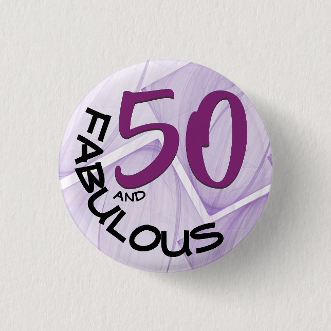 50 und fabelhafte Geburtstagsgeburt Lila Schwarze  Button (Vorderseite)