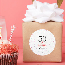 50 und fabelhafte Geburtstagsparty Colorful Confet Runder Aufkleber