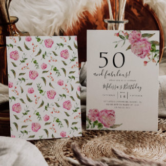 50 und fabelhafte Geburtstagsparty Pink Floral Einladung