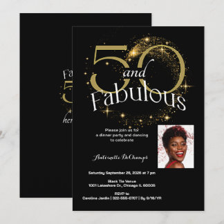 50 und fabelhafte Geburtstagsparty Schwarz-weiß Go Einladung