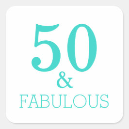 50 und fabelhafte Geburtstagsparty Weiß Türkis Quadratischer Aufkleber