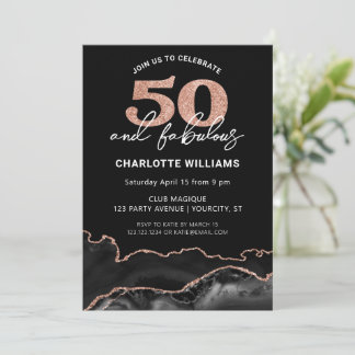 50 und fabelhafte Glitzer Rose Gold 50. Geburtstag Einladung