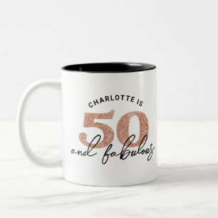 50 und fabelhafte Glitzer Rose Gold 50. Geburtstag Zweifarbige Tasse