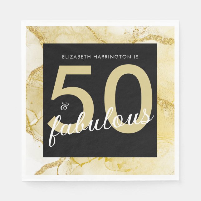 50 und fabelhafte Gold Black Birthday Serviette (Vorderseite)