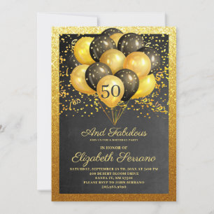 50 und fabelhafte Gold Black Glitzer Einladung