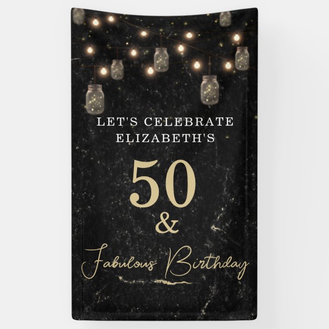 50 und fabelhafte Gold Black Marble Mason Jar Ligh Banner (Vertikal)