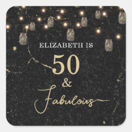 50 und fabelhafte Gold Black Marble Mason Jar Ligh Quadratischer Aufkleber