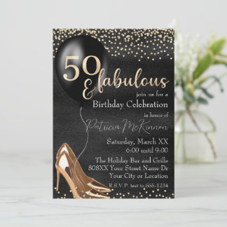 50 und fabelhafte Gold High Heels auf schwarz Einladung