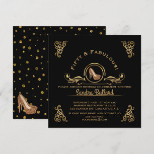 50 und fabelhafte Gold High Heels Geburtstagsparty Einladung
