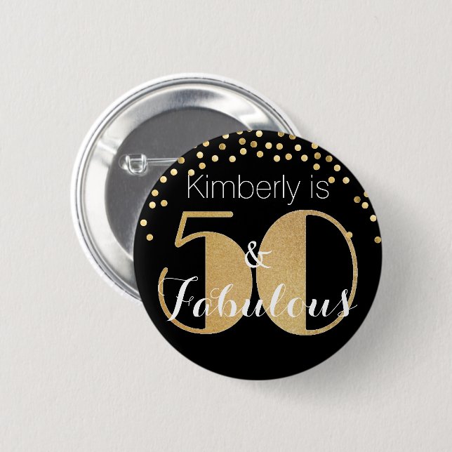 50 und fabelhafte Gold Personalisierte Geburtstags Button (Vorne & Hinten)