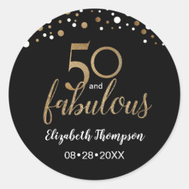 50 und fabelhafte Gold schwarzen Konfetti 50. Gebu Runder Aufkleber