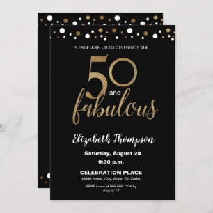 50 und fabelhafte Gold und Black Confetti Geburtst Einladung
