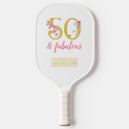 50 und fabelhafte Gold und Rosa Blüten Pickleball Schläger