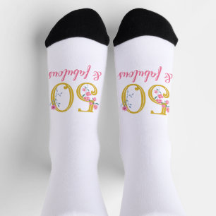 50 und fabelhafte Gold und Rosa Blüten Socken