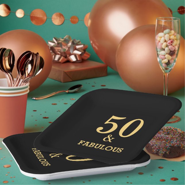 50 und fabelhafte Golden Yellow Black Birthday Par Pappteller (Multi)