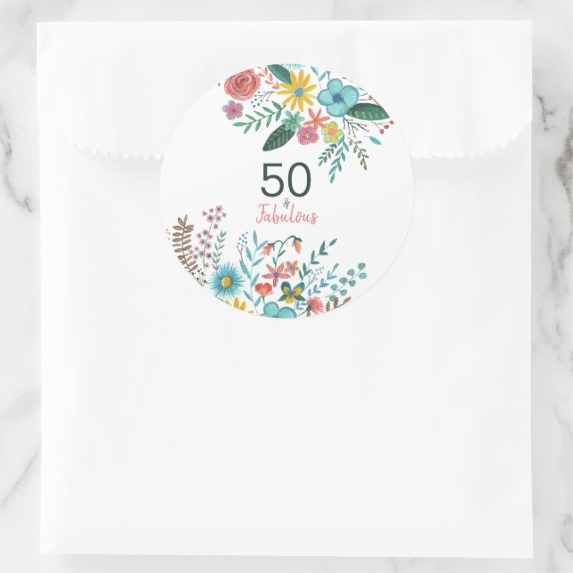 50 und fabelhafte grüne elegante Blumenfarbe Runder Aufkleber (Tasche)
