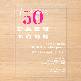 50 und fabelhafte Hot Pink 50. Geburtstagsparty Acryleinladungen