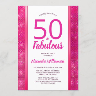 50 und fabelhafte Hot Pink Glam 50. Geburtstagspar Einladung
