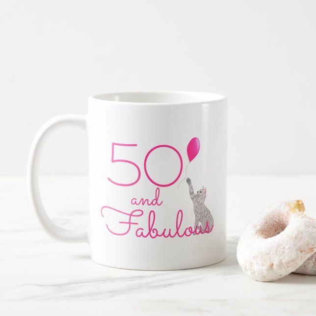 50 und fabelhafte Katzen-Liebhaber-50. Kaffeetasse (Mit Donut)