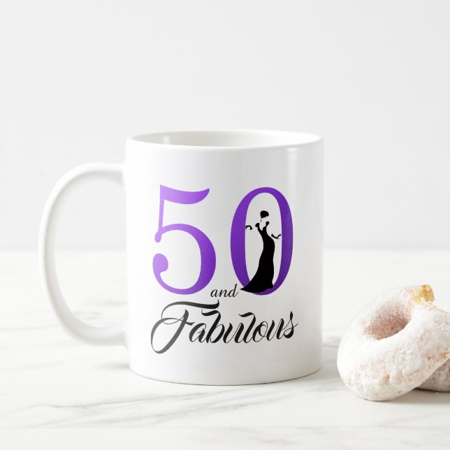 50. und fabelhafte Lila Folie 50. Geburtstag Tasse (Mit Donut)