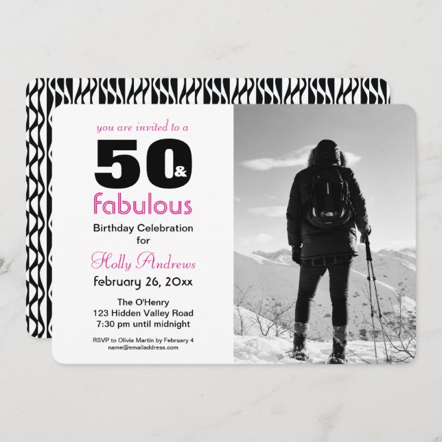 50 und fabelhafte Party Einladung mit B&W Foto (Vorne/Hinten)