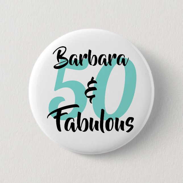 50 und fabelhafte Personalisierte Geburtstagsparty Button (Vorderseite)