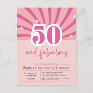 50 und fabelhafte Pink 50. Geburtstag Einladung Postkarte