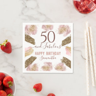 50 und fabelhafte Pink Gold Glitzer Geburtstag Serviette