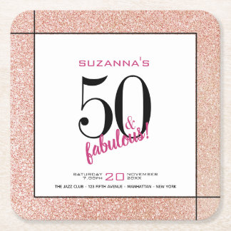 50 und fabelhafte rosa Glitzer Party Einladung Rechteckiger Pappuntersetzer