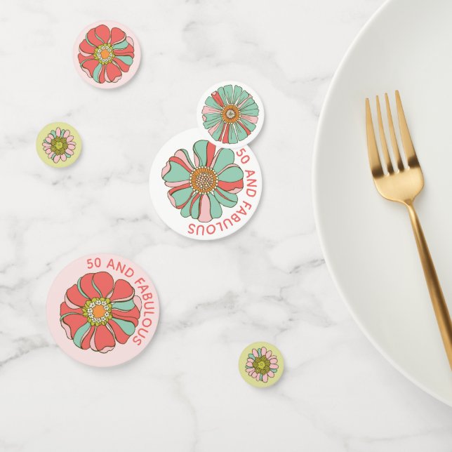 50 und fabelhafte rosa Retro Blumengestelle Confet Konfetti (Gruppe)