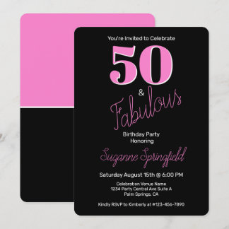 50 und fabelhafte rosa Schwarz Moderne 50. Geburts Einladung